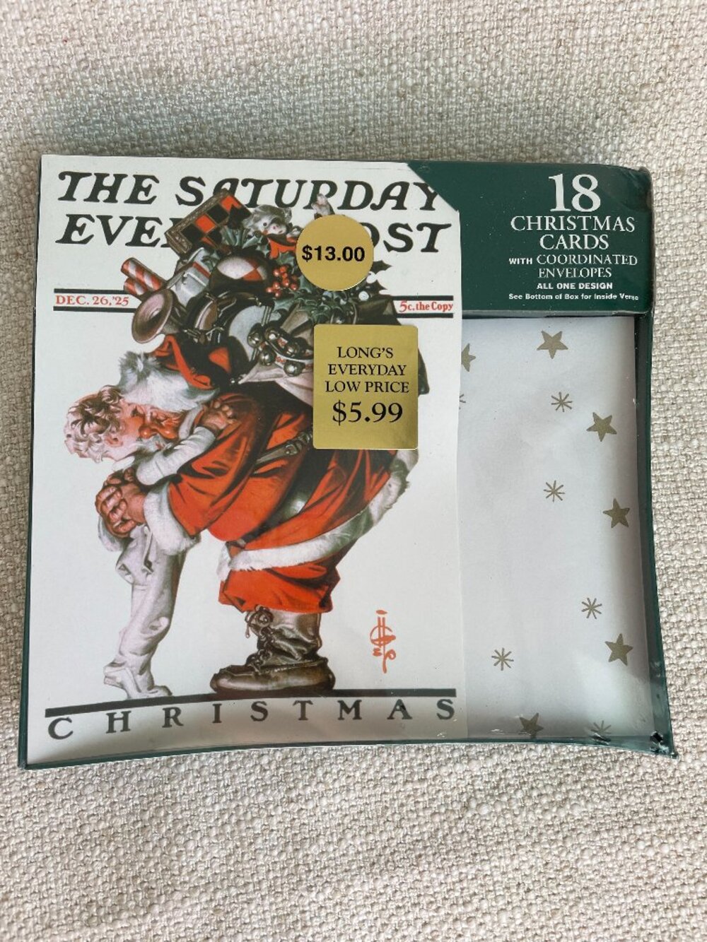18 Vintage 90s Hug From Santa Saturday Evening Post Cover Christmas Cards NOS